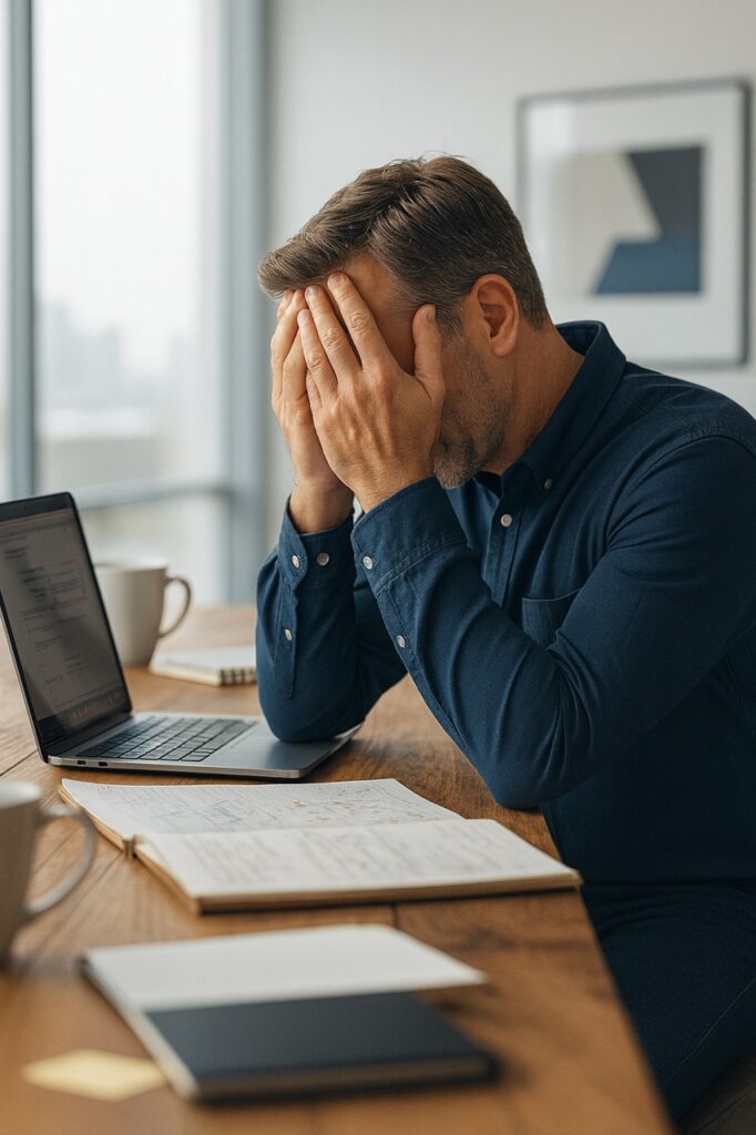 Unternehmer erkennt, dass gute Arbeit allein nicht reicht, um Kunden zu gewinnen. Er fragt sich, warum er keine Kunden gewinnt.